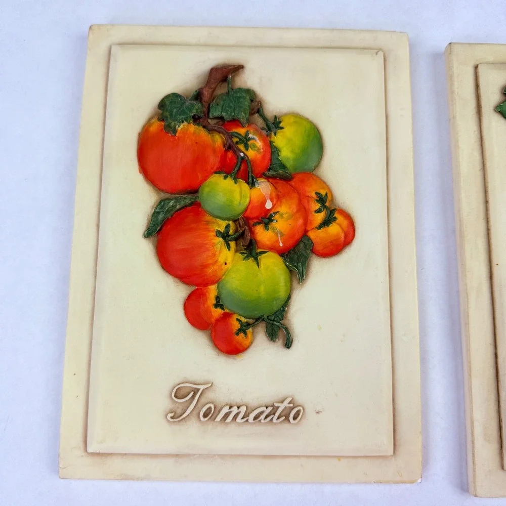 Vintage Style 3D Resin Vegetable‎ Wall Plaques Set Tomato Radish Farmhouse Decor